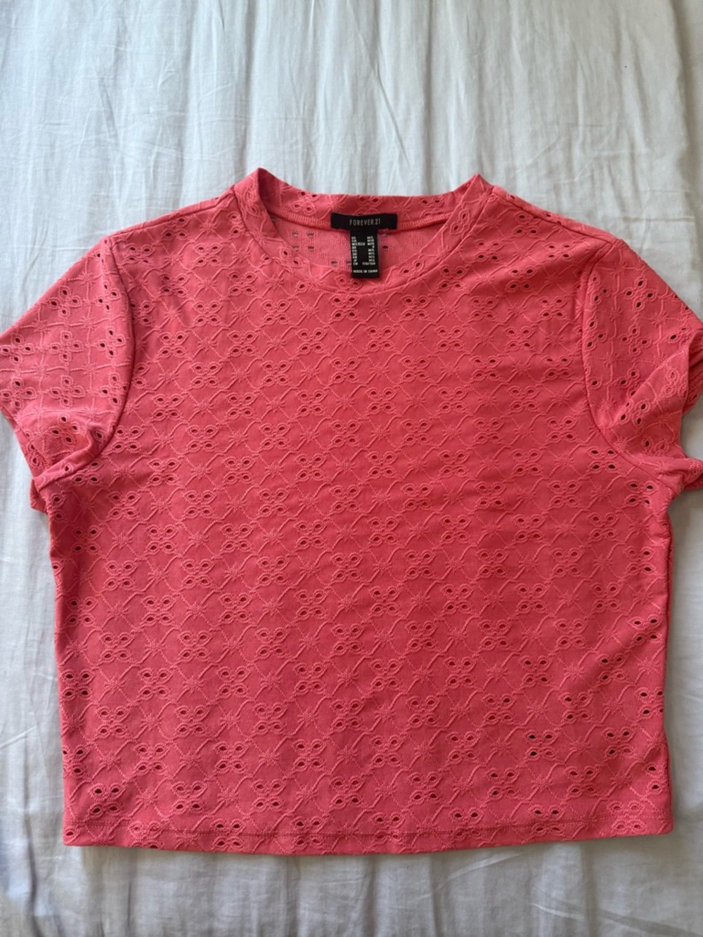 Forever 21 Pink Eyelet Short Sleeve Tee